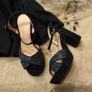Sparkly Chunky Velvet Heels